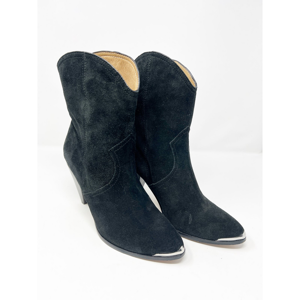 Joie Garner Western Booties Black Suede Pointed Toe Cone Heel Ankle Boots 7.5